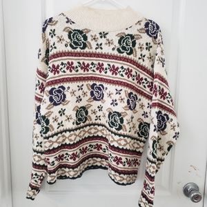 Vtg Denim Republic cream Floral print sweater sz L